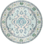 SAFAVIEH Monaco Collection Area Rug - 6'7" Round, Light Blue & Ivory, Boho Chic Medallion Distressed Design, Non-Shedding & Easy Care, Ideal for High Traffic Areas in Living Room, Bedroom (MNC243K)