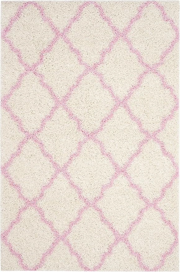 SAFAVIEH Dallas Shag Collection Area Rug - 5'1" x 7'6", Ivory & Light Pink, Trellis Design, Non-Shedding & Easy Care, 1.5-inch Thick Ideal for High Traffic Areas in Living Room, Bedroom (SGD257P)
