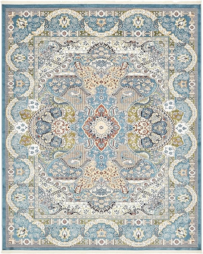 Unique Loom Narenj Collection Classic Traditional Medallion Textured Design Area Rug, 8 x 10 ft, Blue/Tan