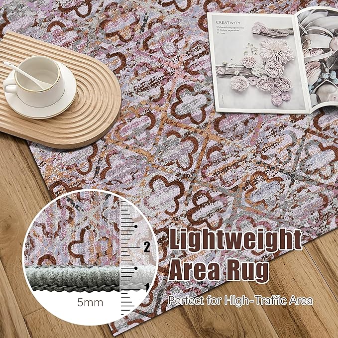 RUGSURE Washable Area Rugs, 6' x 9' - 1/6 Thick - Stain & Water Resistant Non-Slip - Perfect Resistant Rug for Living Room, Bedroom, Nursery, Pet & Child Friendly, Vibrant Colors Rugs, Purple