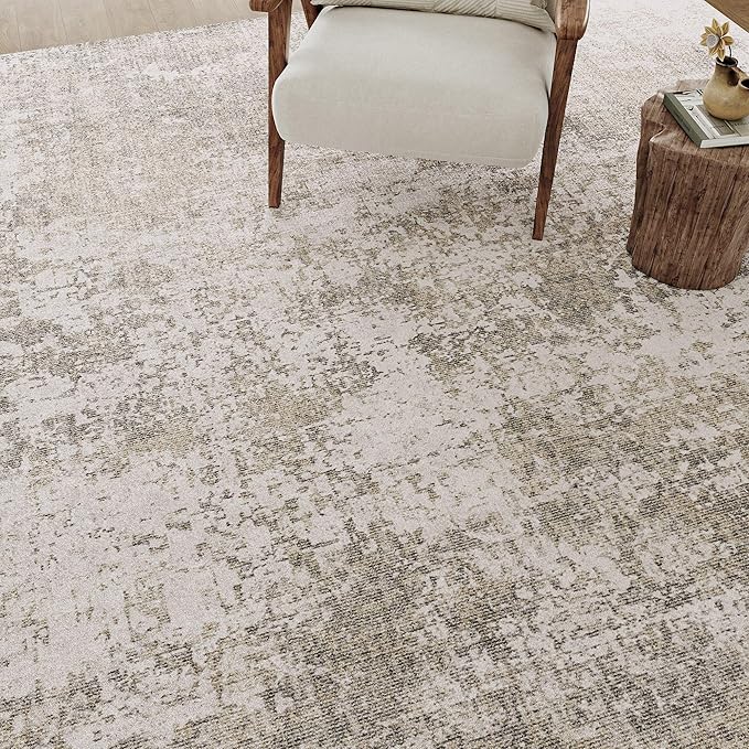 Modern Abstract Beige Gray Area Rug 6x9 Machine Washable Large Carpet Neutral Kitchen Indoor Accent Throw Low Pile Non Slip Distressed Living Dining Room Bedroom Office