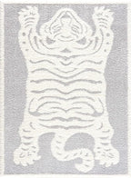 Hauteloom Tilos Moroccan Farmhouse Living Room Bedroom Nursery Shag Area Rug - Shaggy Carpet - Tiger Pattern - High Plush Pile - Light Grey, Beige, Cream - 5'3" x 7'