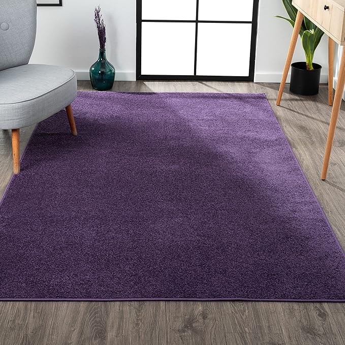 Eyely UES100N-3 Supersoft Haze Solid Low-Pile Indoor Area Rug Casual;Contemporary;Solid;Traditional, Bedroom, Kitchen, Living Room, Easy-Cleaning, Non-Shedding, 3 X 5, Purple