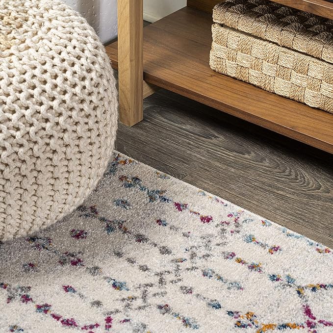 JONATHAN Y Boho Vintage Diamond Ivory/Multi Square Area Rug 5X5 ft, Moroccan Hype for Living Room, Bedroom, Kitchen, Office, Easy-Cleaning, High Traffic, Pet-Friendly, Non-Shedding (MOH101E-5SQ)
