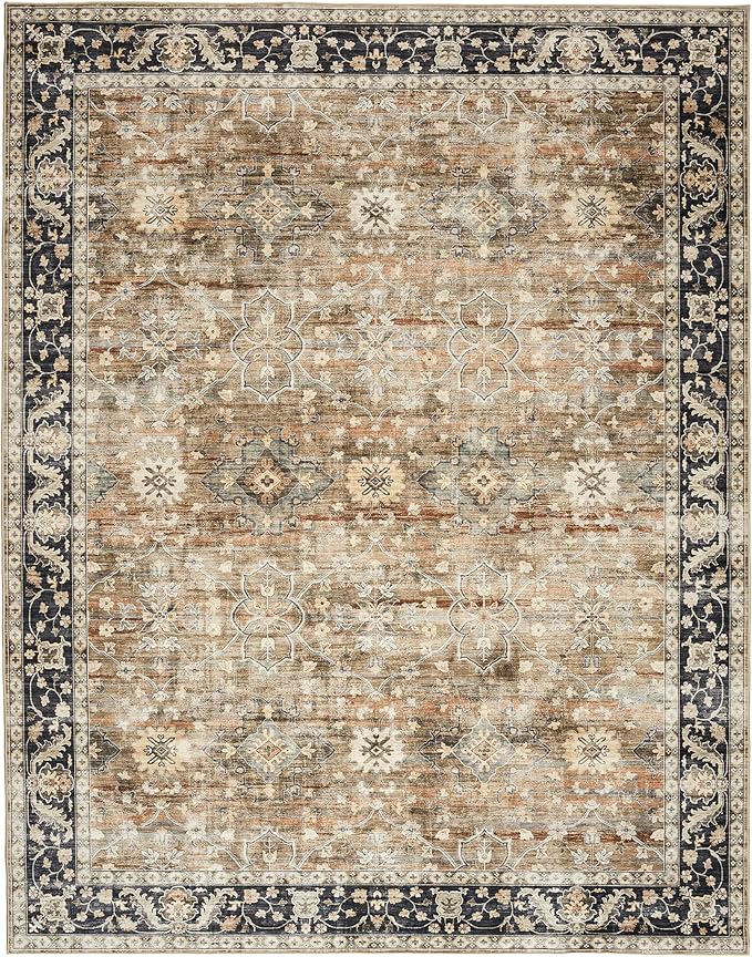 ReaLife Rugs Machine Washable Area Rug Runner - Living Room Bedroom Bathroom Kitchen Entryway Office - Padded Low Pile Stain Resistant Premium - Boho Farmhouse Vintage - BEV - Beige Tan Brown 3' x 5'