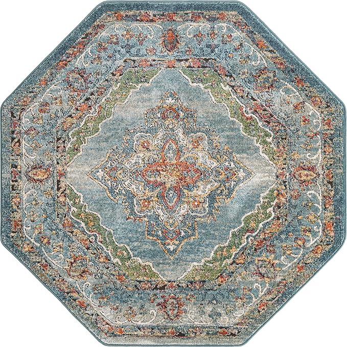 Unique Loom Isabella Collection Area Rug - Rossellini (5' 1" Octagon, Blue/ Beige)