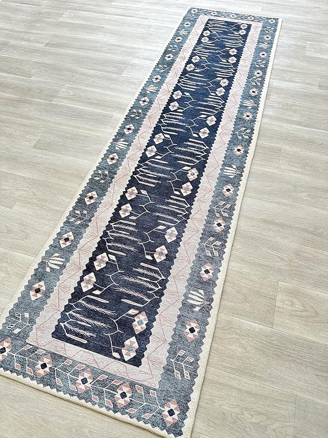 Fame Living Faded Oushak Rug, Turkish Vintage Floral Pastel Large Oversized Area Rugs for Living Room Dining Bedroom Kitchen Bathroom Nursery (862CN, 2'5 x 9'8)