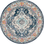 SAFAVIEH Monaco Collection Area Rug - 3' Round, Navy & Light Blue, Boho Chic Medallion Distressed Design, Non-Shedding & Easy Care, Ideal for High Traffic Areas in Living Room, Bedroom (MNC243N)