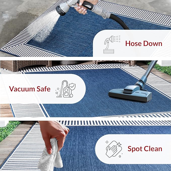 Nuloom Asha Navy/Ivory, 3'6" x 5', Casual, Striped Border, Soft and Cozy, High Traffic, Stain Resistant, Easy Clean, Durable Area Rug for Indoor/Outdoor Patio, Deck, Porch, Garden, Courtyard