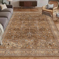 Washable Area Rug 5' x 7' Vintage Traditional Persian Mat - Foldable Distressed Non-Slip Machine Washable Carpet for Living Room Bedroom Kitchen Home Decor - Bronze and Ivory