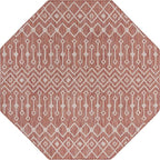 Unique Loom Outdoor Trellis Collection Area Rug - Tribal Trellis (7' 10" Octagon, Rust Red/ Ivory)