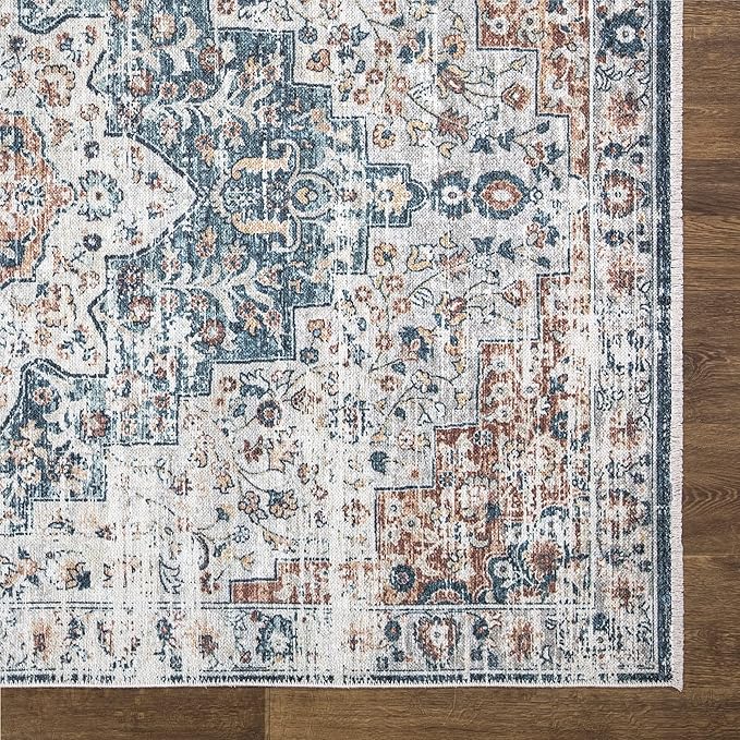 Bloom Rugs Caria Washable Non-Slip 5x7 Rug - Terracotta/Teal Traditional Area Rug for Living Room, Bedroom, Dining Room, and Kitchen - Exact Size: 5' x 7'