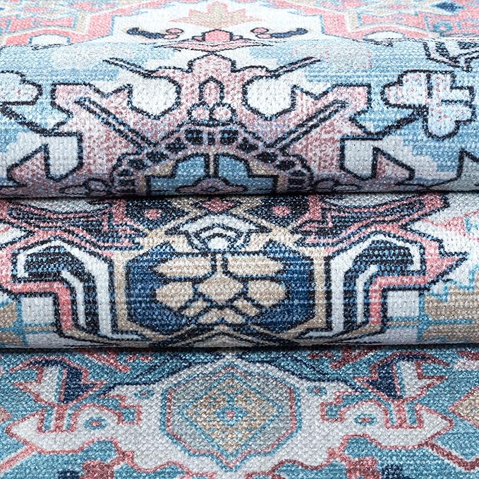 Washable Area Rug. Modern Farmhouse. Vintage. Turkish. Bohemian. Distressed. Oriental. Traditional. Rugs for Living Room. Dining. Bedroom. Office. Entryway. Foyer. (861NT, 7'5" x 9'8")