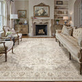 HUGEAR Area Rug 6x9 Vintage Brown Machine Washable Living Room Rugs Thin Neutral Floral Vacuumable Low Pile Carpet Bedroom Office Dining Room Laundry Room Non Slip Soft Lightweight
