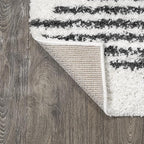 JONATHAN Y Elm Diamond Stripe Shag White/Gray Runner Rug, 2x8, Geometric, Bohemian, Contemporary, Easy-Cleaning for Living Room, Bedroom, Kitchen, Pet Friendly, Non-Shedding (MOH408A-28)