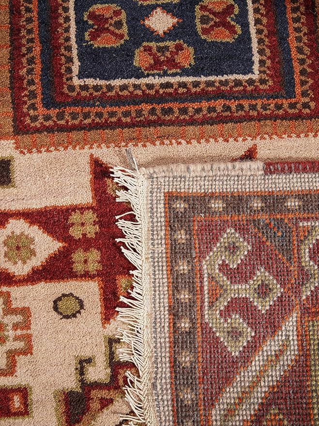 Hand Knotted Wool & Silk ECO-Friendly Oriental Area Rugs - 5'x8', Rectangle Shape, Cream Burgundy Color, Classic Oriental Traditional, Medium Pile Handmade Area Rugs (AF0102)