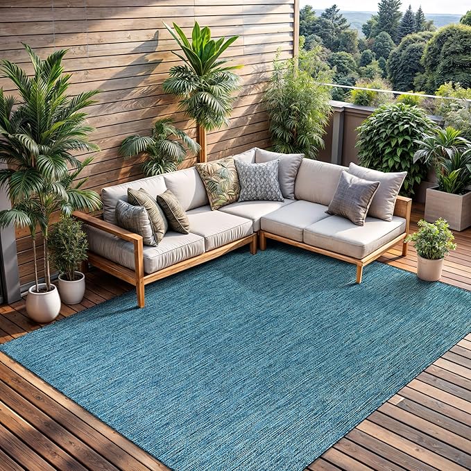 CAMILSON Outdoor Rug 5x7 Modern Area Rugs for Indoor and Outdoor Patios and Porches - Waterproof, Washable, Non-Shedding, Easy-to-Clean Outside Carpet (5 x 7, Solid - Aqua)