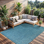 CAMILSON Outdoor Rug 10x14 Modern Area Rugs for Large Indoor and Outdoor Patios and Porches - Waterproof, Washable, Non-Shedding, Easy-to-Clean Outside Carpet (10 x 14, Solid - Aqua)