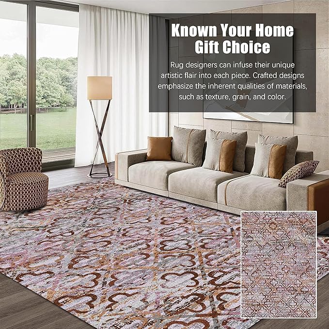 RUGSURE Washable Area Rugs, 8' x 10' - 1/6 Thick - Stain & Water Resistant Non-Slip - Perfect Resistant Rug for Living Room, Bedroom, Nursery, Pet & Child Friendly, Vibrant Colors Rugs, Purple