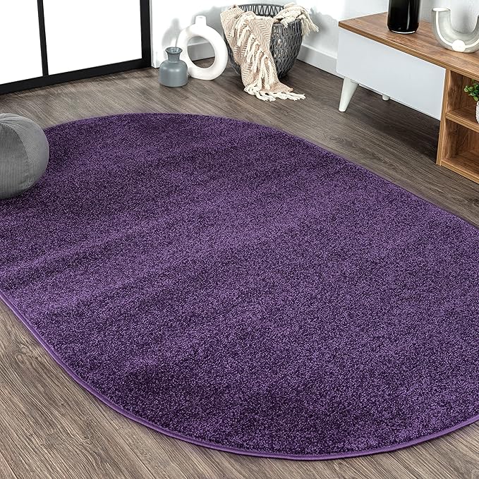 JONATHAN Y Haze Solid Low-Pile Purple 3x5 Oval Indoor Area Rug, Coastal,Bohemian,Minimalist,Classic, Easy-Cleaning for Living Room,Bedroom,Kitchen,Pet Friendly,Non-Shedding (SEU100N-3OV)