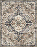 ReaLife Rugs Machine Washable Area Rug - Living Room Bedroom Bathroom Kitchen Entryway Office - Padded Crease Free Stain Resistant Premium - Boho Farmhouse Vintage- Joy - Brown Tan - 2'x 3'