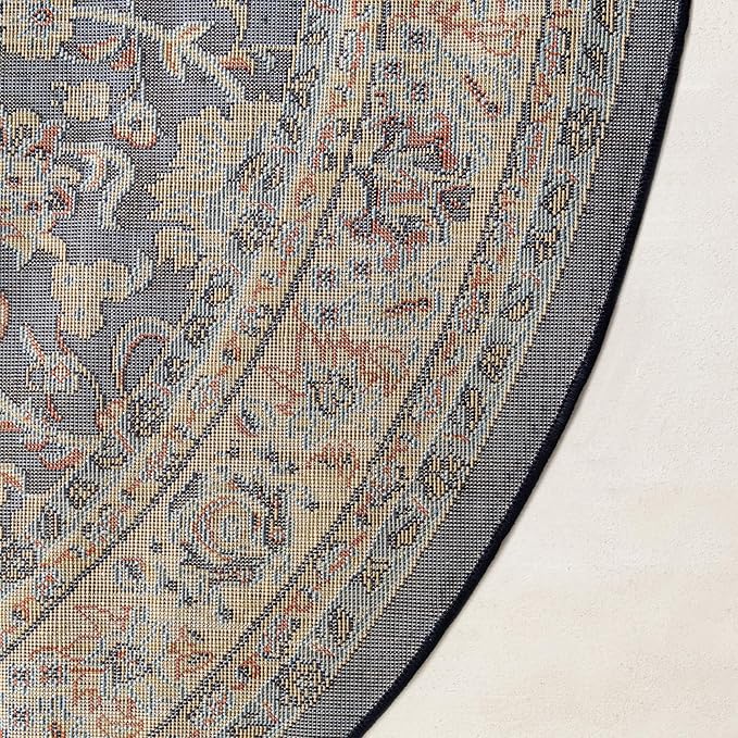Rugs.com Yasmin Collection Rug – 8 Ft Round Navy Blue Medium Rug Perfect for Kitchens, Dining Rooms