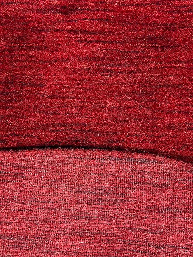 Hand Knotted Loom Wool ECO-Friendly Area Rugs - 6'x6', Round, Dark Red Color, Solid Plain Design, High Pile Thick Handmade Anti Skid Area Rugs for Living Room, Bed Room (L00111)