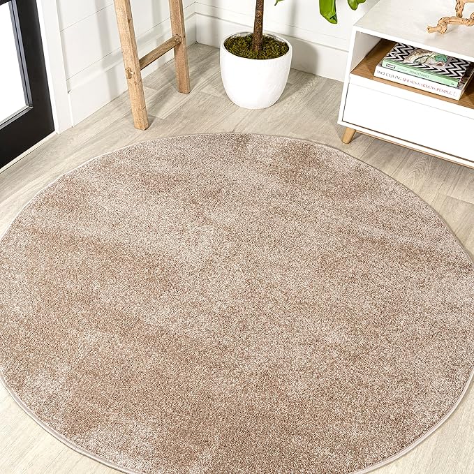 Eyely UES100G-8R Supersoft Haze Solid Low-Pile Indoor Area Rug, Coastal, Bohemian, Minimalist, Classic, Casual for Bedroom,Kitchen,Living Room,Non Shedding,Easy-Washing, Beige, 8' Round