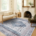 Washable Area Rug. Modern Farmhouse. Vintage. Turkish. Bohemian. Distressed. Oriental. Traditional. Rugs for Living Room. Dining. Bedroom. Office. Entryway. Foyer. (859NC, 7'5" x 9'8")