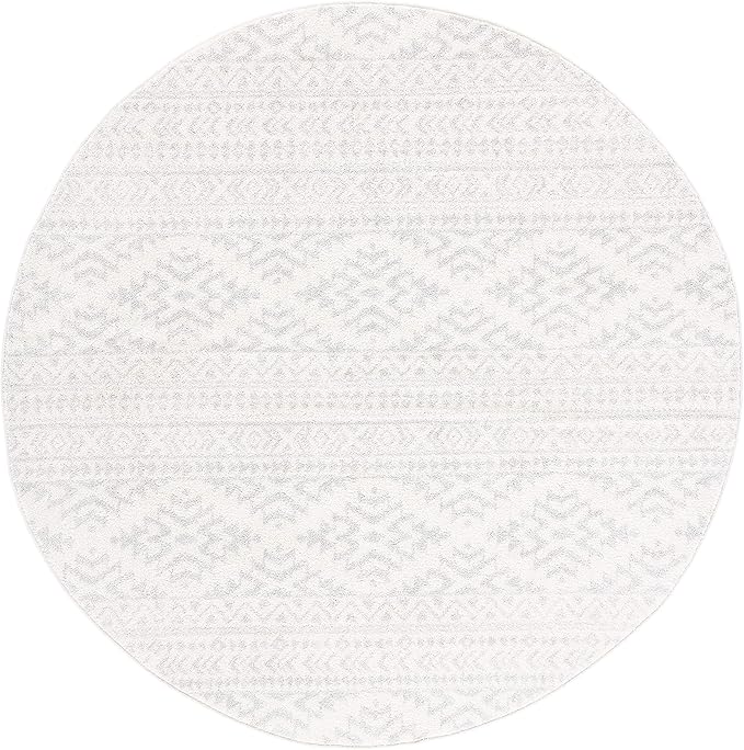 SAFAVIEH Tulum Collection Area Rug - 3' Round, Ivory & Light Grey, Moroccan Boho Tribal Design, Non-Shedding & Easy to Clean, Ideal for Entryway, Foyer, Accent Space, Bedroom (TUL272G)