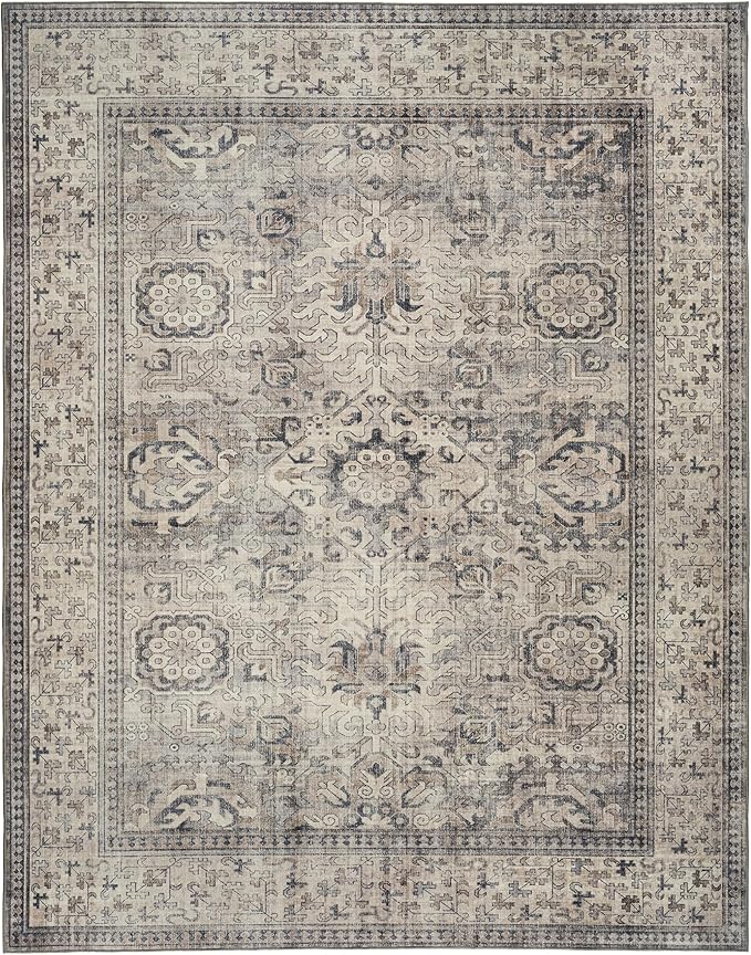 ReaLife Rugs Machine Washable Area Rug - Living Room Bedroom Bathroom Kitchen Entryway Office - Padded Low Pile Stain Resistant Premium - Boho Farmhouse Vintage - Paz - Beige Gray Ivory 7'6" x 9'6"