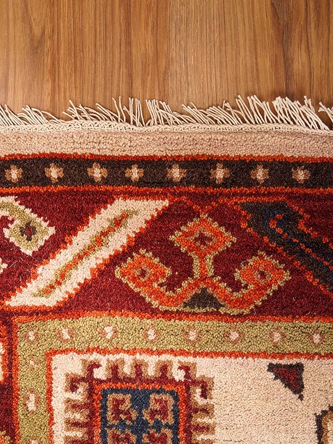 Hand Knotted Wool & Silk ECO-Friendly Oriental Area Rugs - 9'x12', Rectangle Shape, Cream Burgundy Color, Classic Oriental Traditional, Medium Pile Handmade Area Rugs (AF0102)