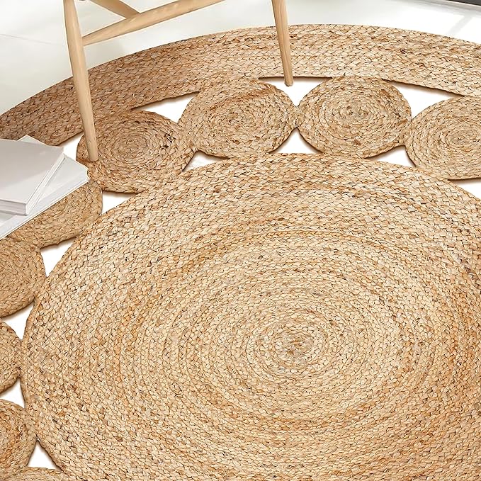 Savi Home Hand Woven Jute Braided Dot Rug, 6' Round - Natural, Reversible Area Rugs for Living Room, Farmhouse, Kitchen, Handcrafted 6 Feet Round Area Rugs - Natural