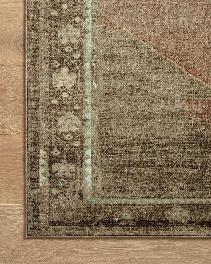 Loloi Magnolia Home by Joanna Gaines Sinclair Collection SIN-06 Clay/Tobacco 2'-0" x 5'-0", .25" Pile Height, Machine Washable, Accent Rug
