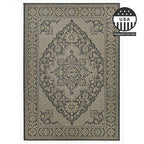 FH Home Flat Woven Outdoor Rug - Waterproof, Easy to Clean, Stain Resistant - Premium Polypropylene Yarn - Vintage - Patio, Porch, Deck, Balcony - Ankara - Charcoal - 5ft 4in x 7ft 6in