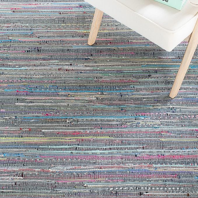 SAFAVIEH Rag Rug Collection Accent Rug - 4' x 6', Aqua & Multi, Handmade Boho Stripe Cotton, Ideal for High Traffic Areas in Entryway, Living Room, Bedroom (RAR121K)