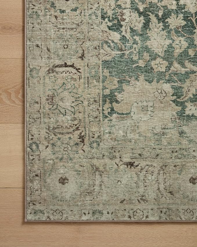 Loloi Magnolia Home by Joanna Gaines Sinclair Collection SIN-05 Jade/Sand 2'-3" x 3'-9", .25" Pile Height, Machine Washable, Accent Rug