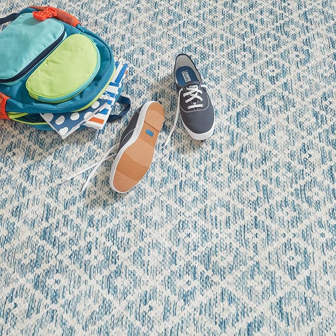 Dash & Albert Melange Diamond Blue Machine Washable Rug, 7.5 X 9.5 Feet, Blue Geometric Pattern