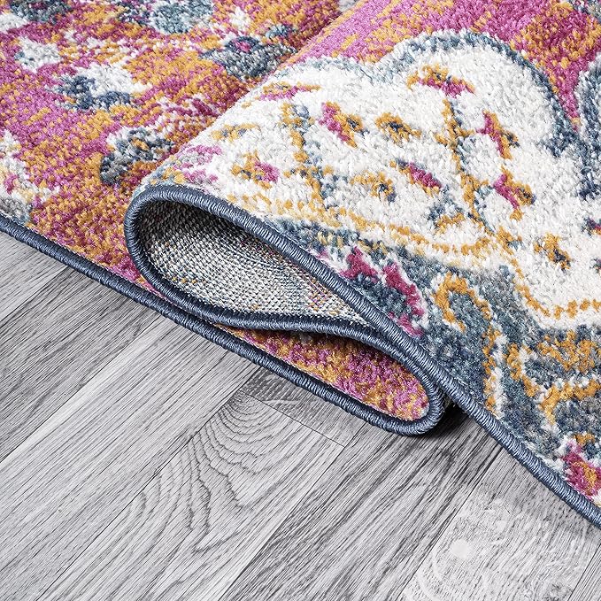 JONATHAN Y Boho Vintage Fuchsia/White Indoor Area Rug, 8x10, Bohemian Flair Medallion, Floral Easy-Cleaning High Traffic for Living Room, Bedroom, Kitchen, Pet-Friendly, Non-Shedding (BMF106C-8)