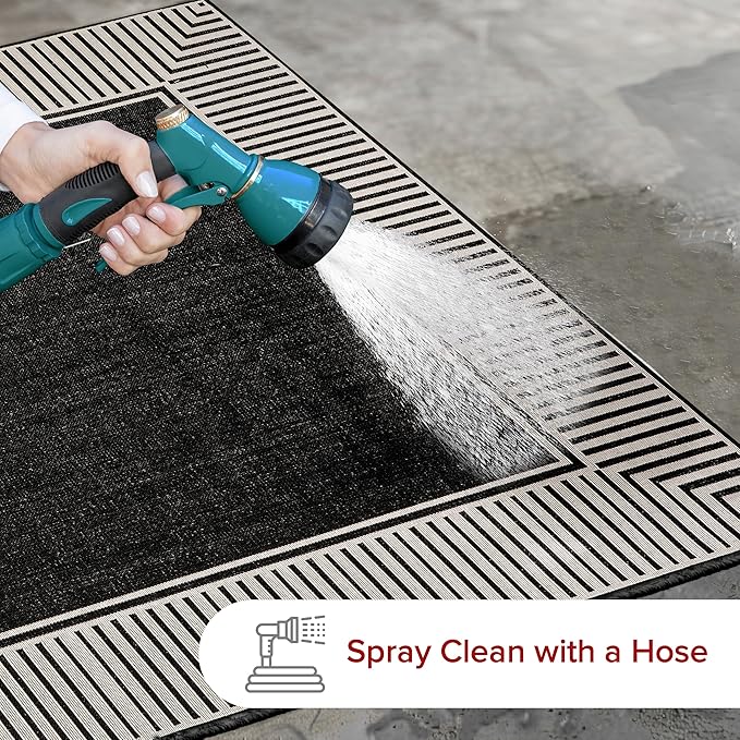 Nuloom Asha Black/Ivory, 8' x 10', Casual, Striped Border, Soft and Cozy, High Traffic, Stain Resistant, Easy Clean, Durable Area Rug for Indoor/Outdoor Patio, Deck, Porch, Garden, Courtyard