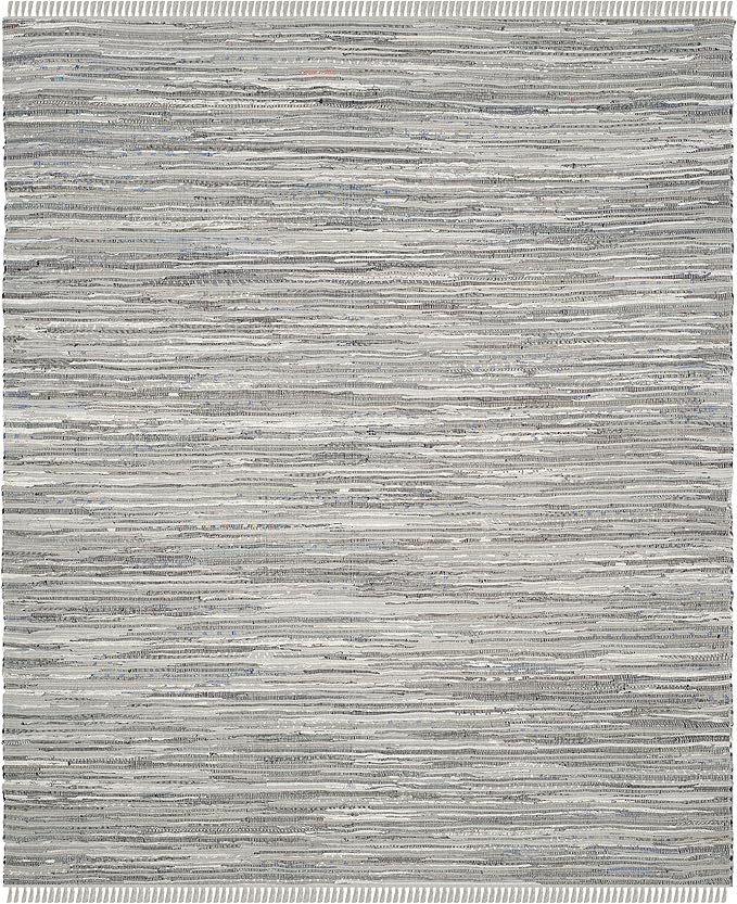 SAFAVIEH Rag Rug Collection Area Rug - 10' x 14', Grey, Handmade Boho Stripe Cotton, Ideal for High Traffic Areas in Living Room, Bedroom (RAR121A)