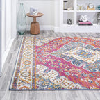 JONATHAN Y Boho Vintage Fuchsia/White Indoor Area Rug, 4x6, Bohemian Flair Medallion, Floral Easy-Cleaning High Traffic for Living Room, Bedroom, Kitchen, Pet-Friendly, Non-Shedding (BMF106C-4)