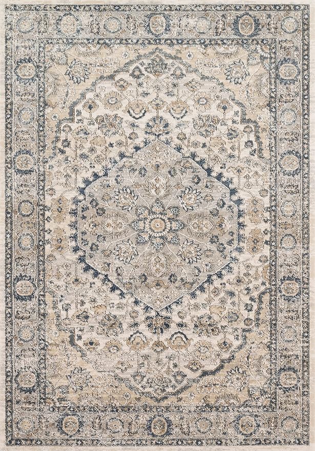 Loloi Teagan Collection TEA-01 Natural/Lt. Grey 5'-3" x 7'-6" Area Rug, Large, Soft Neutral Rug, High-Traffic for Living Room, Bedroom, Home Office, Dining Area