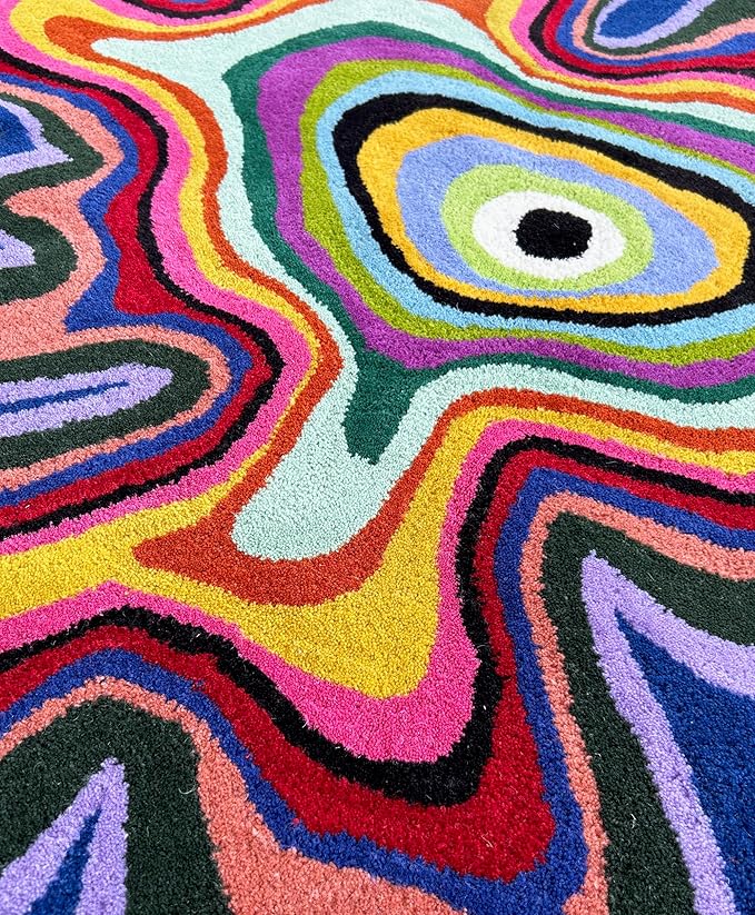 Irregular Shaped Handmade Wool Rug | Modern Colourful Stripe Premium Area Rug Perfect for Home Decor (Multi B, 4x4 ft)