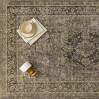 6x9 Brown Washable Vintage Area Rug for Living Room Bedroom Soft Tranditional Non Slip Large Throw Rug Lightweight Floral Low Pile Distressed Carpet Office Playroom Dining Laundry Room