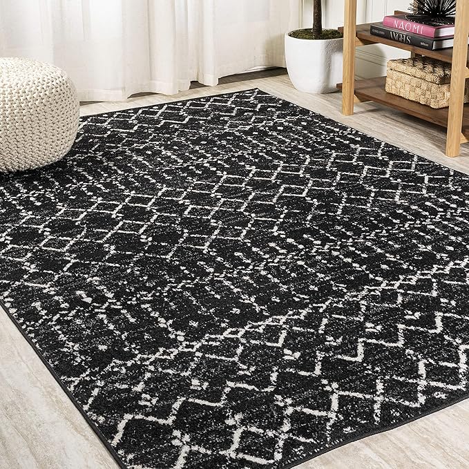 JONATHAN Y Boho Vintage Diamond Black/Ivory Indoor Area Rug 9X12 ft, Moroccan Hype for Living Room, Bedroom, Kitchen, Office, Easy-Cleaning, High Traffic, Pet-Friendly, Non-Shedding (MOH101D-9)