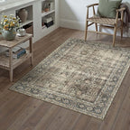 Brown Entryway Rug 2x4 Vintage Area Carpet Indoor Kitchen Washable Door Mat Living Room Entrance Small Low Pile Non Slip Traditional Distressed Retro Accent Throw Rug Office Bathroom