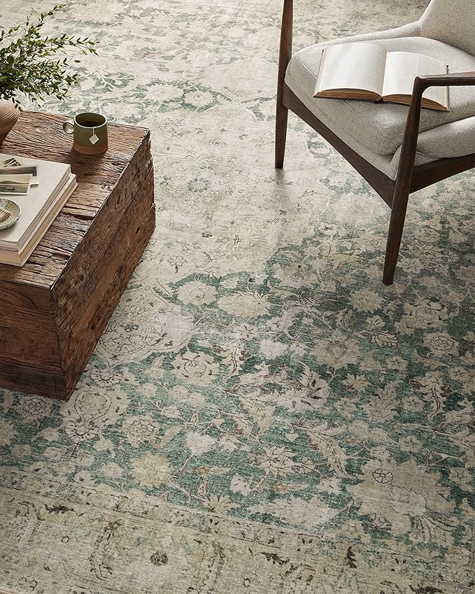Loloi Magnolia Home by Joanna Gaines Sinclair Collection SIN-05 Jade/Sand 2'-3" x 3'-9", .25" Pile Height, Machine Washable, Accent Rug