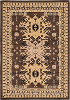 Unique Loom Taftan Collection Border Geometric Tribal Inspired Design Area Rug (7' 0 x 10' 0 Rectangular, Brown/ Tan)