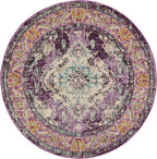 SAFAVIEH Monaco Collection Area Rug - 3' Round, Violet & Light Blue, Boho Chic Medallion Distressed Design, Non-Shedding & Easy Care, Ideal for High Traffic Areas in Living Room, Bedroom (MNC243L)